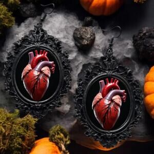 Anatomical Heart Earrings - Gothic Heart Jewelry - Red Bleeding Heart